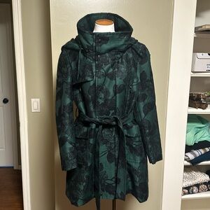 Samuel Dong Green and Black Floral Coat